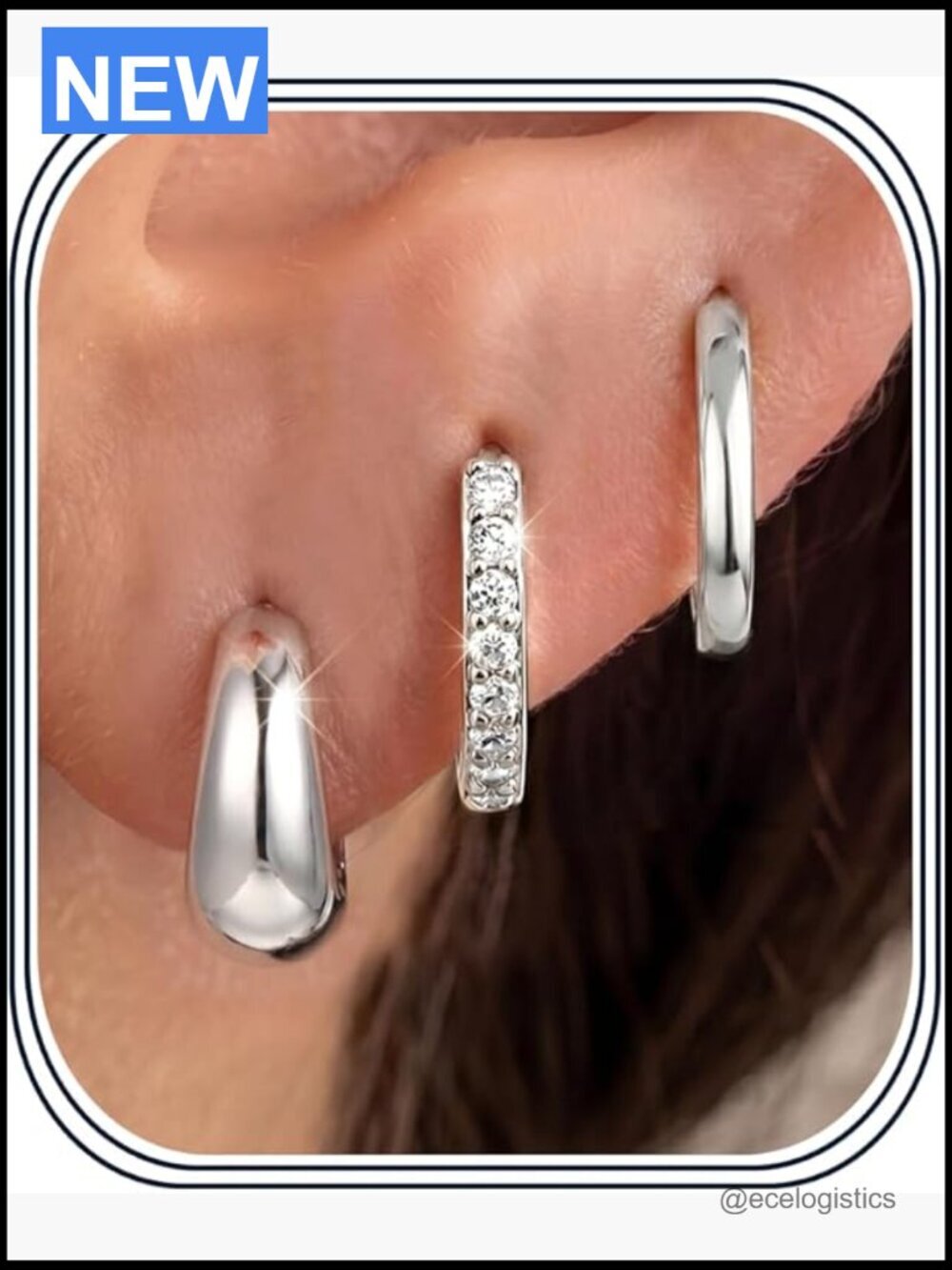3 Pairs 925 Sterling Silver CZ Huggie Hoop Earrings Set Hypoallergenic